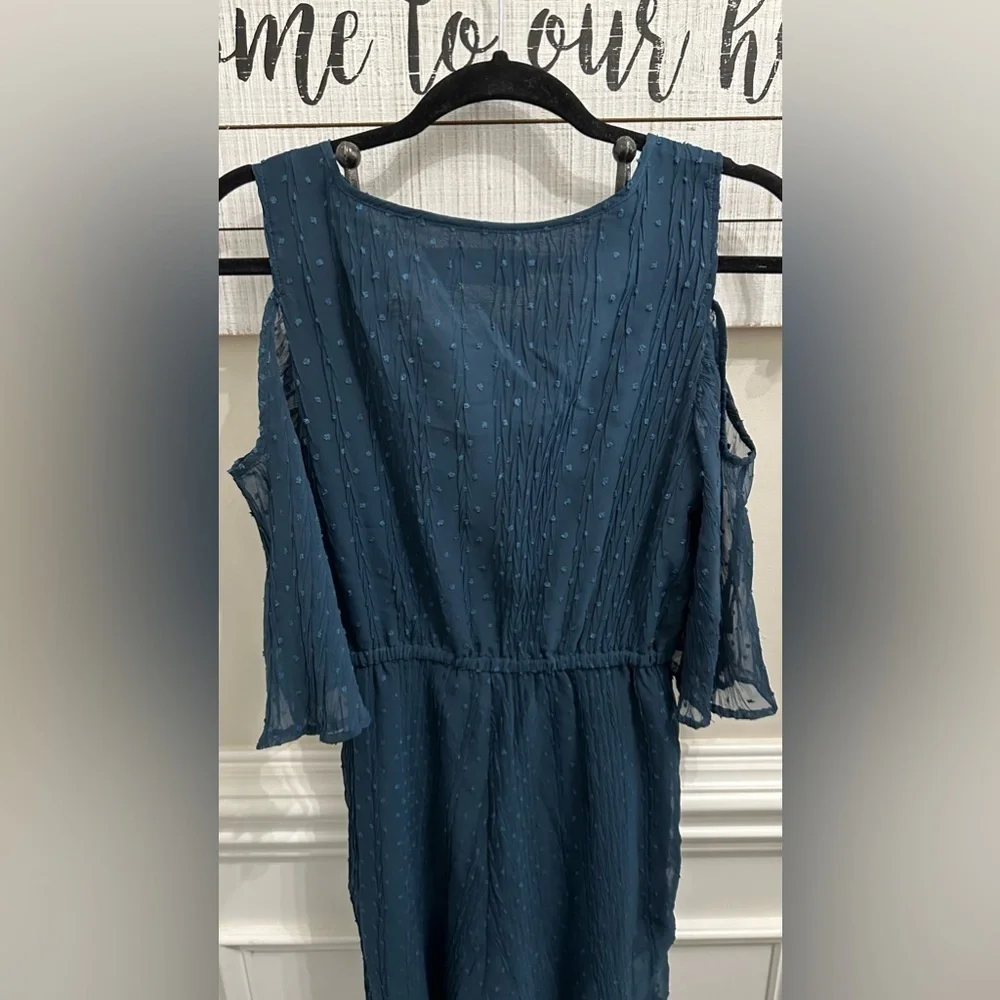 MINKPINK Turquoise Swiss Dot Cold Shoulder Jumper size S - Picture 5 of 12